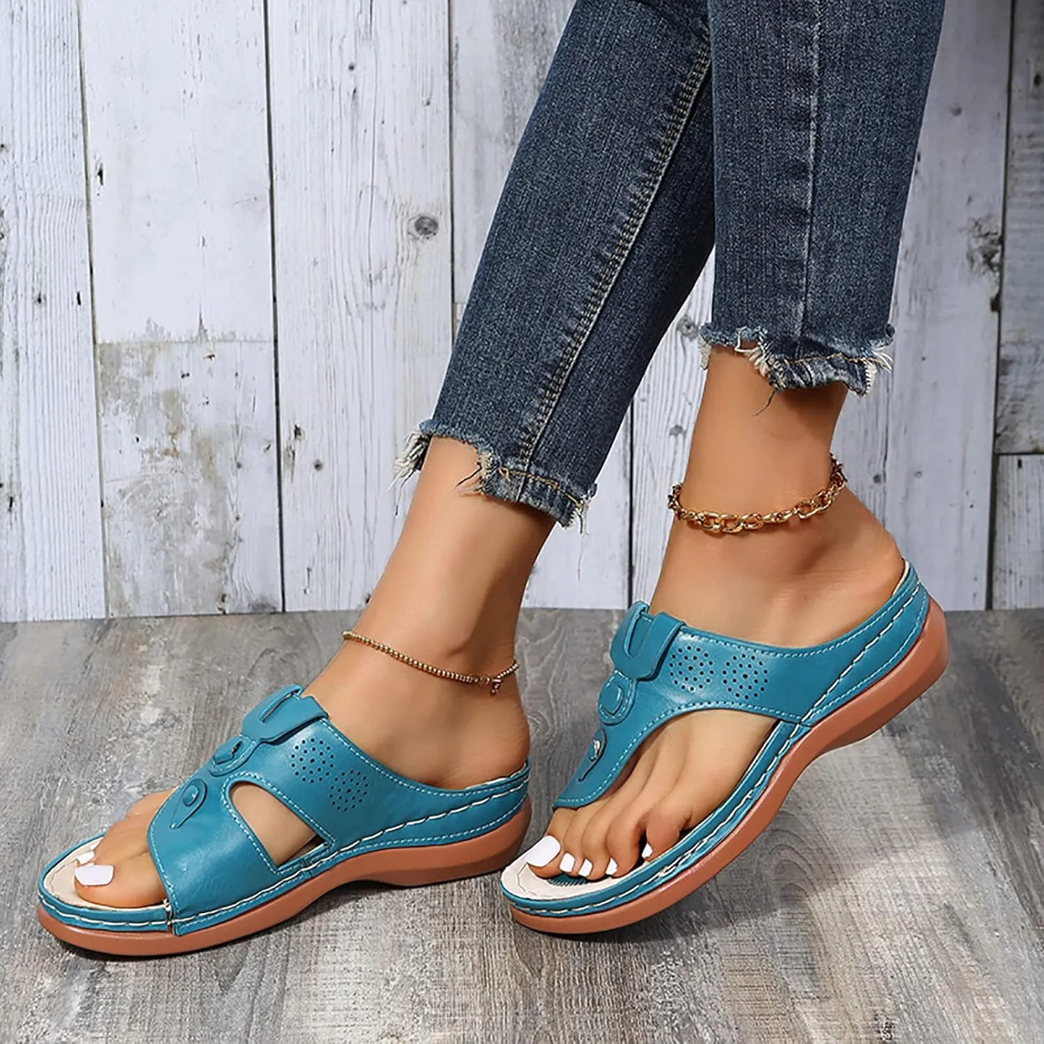 Orthopedic Women Sandals 2025 Summer Comfortable Dressy Sandals Casual Slip on Flip Flops Outdoor Beach Slippers