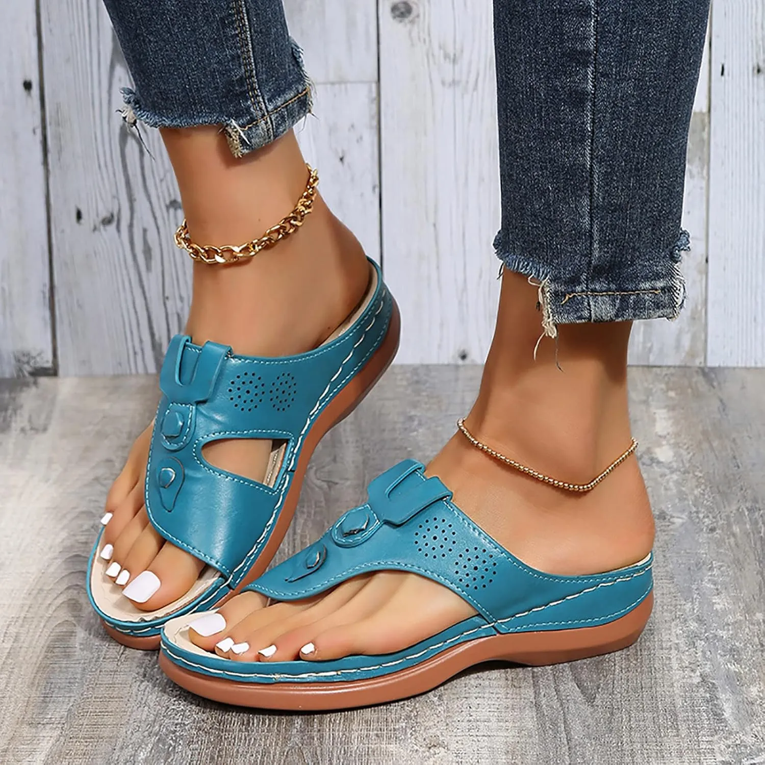 Orthopedic Women Sandals 2025 Summer Comfortable Dressy Sandals Casual Slip on Flip Flops Outdoor Beach Slippers