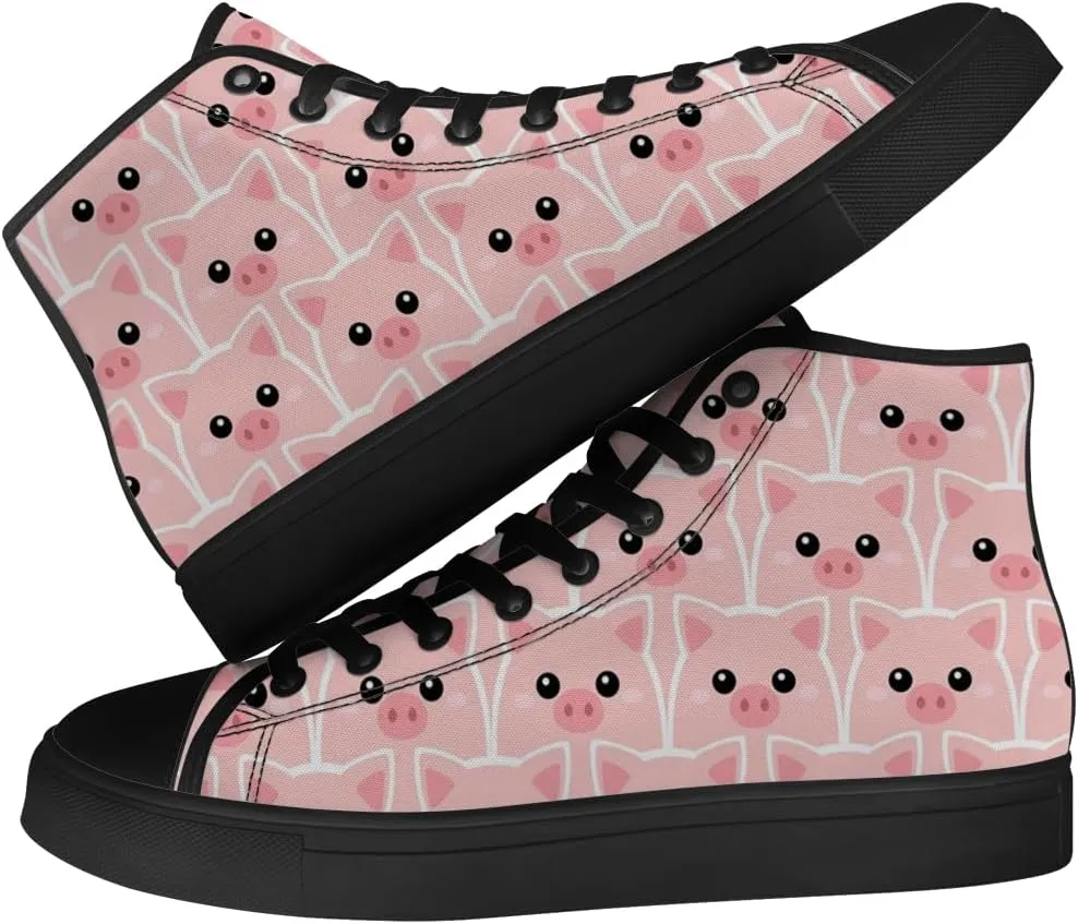 Pig Shoes High Top Canvas Sneakers Lace Up Casual Walking Shoes Gifts for Men Women