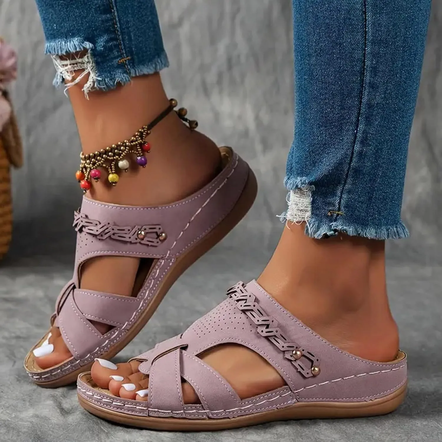 Platform Sandals Women Open Toe Comfort Yoga Mat Wedge Sandals Summer Trendy Thick Sole Slip on Platform Bohemian Shoes