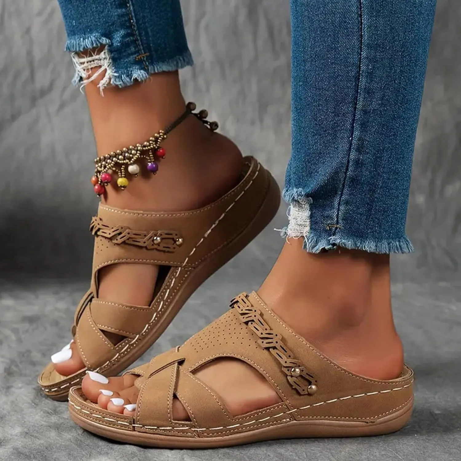 Platform Sandals Women Open Toe Comfort Yoga Mat Wedge Sandals Summer Trendy Thick Sole Slip on Platform Bohemian Shoes