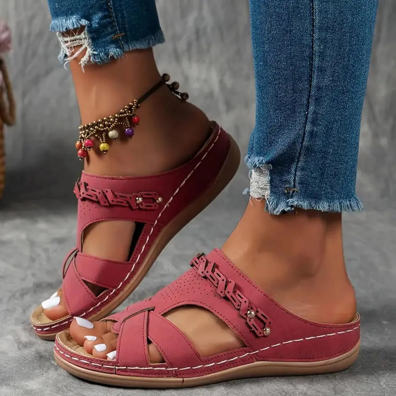 Platform Sandals Women Open Toe Comfort Yoga Mat Wedge Sandals Summer Trendy Thick Sole Slip on Platform Bohemian Shoes