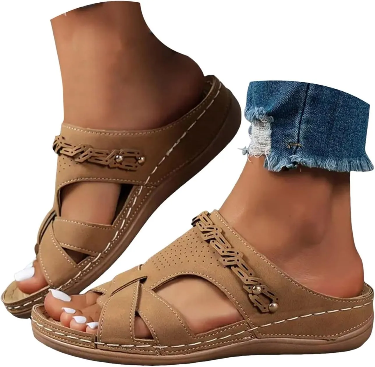 Platform Sandals Women Open Toe Comfort Yoga Mat Wedge Sandals Summer Trendy Thick Sole Slip on Platform Bohemian Shoes