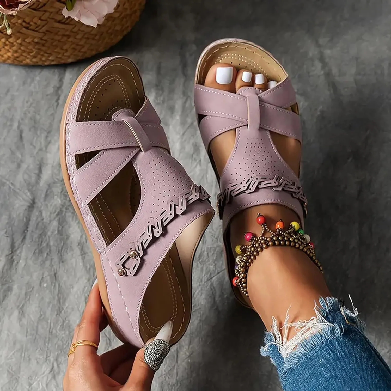 Platform Sandals Women Open Toe Comfort Yoga Mat Wedge Sandals Summer Trendy Thick Sole Slip on Platform Bohemian Shoes