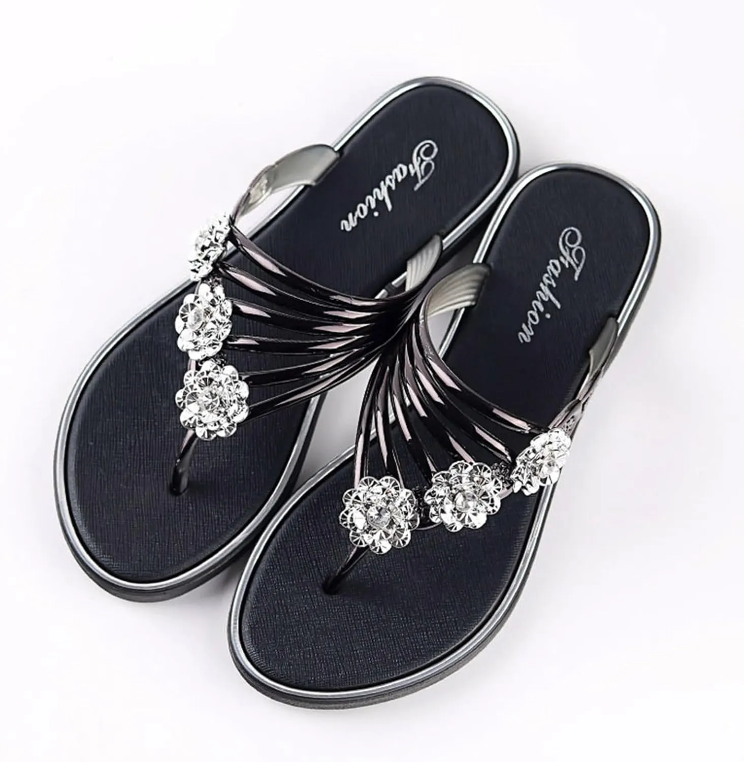 Rhinestone Flip Flops for Women Fashion Beach Thong Slippers Summer Walking Comfy Open Toe Indoor Outdoor Sandles