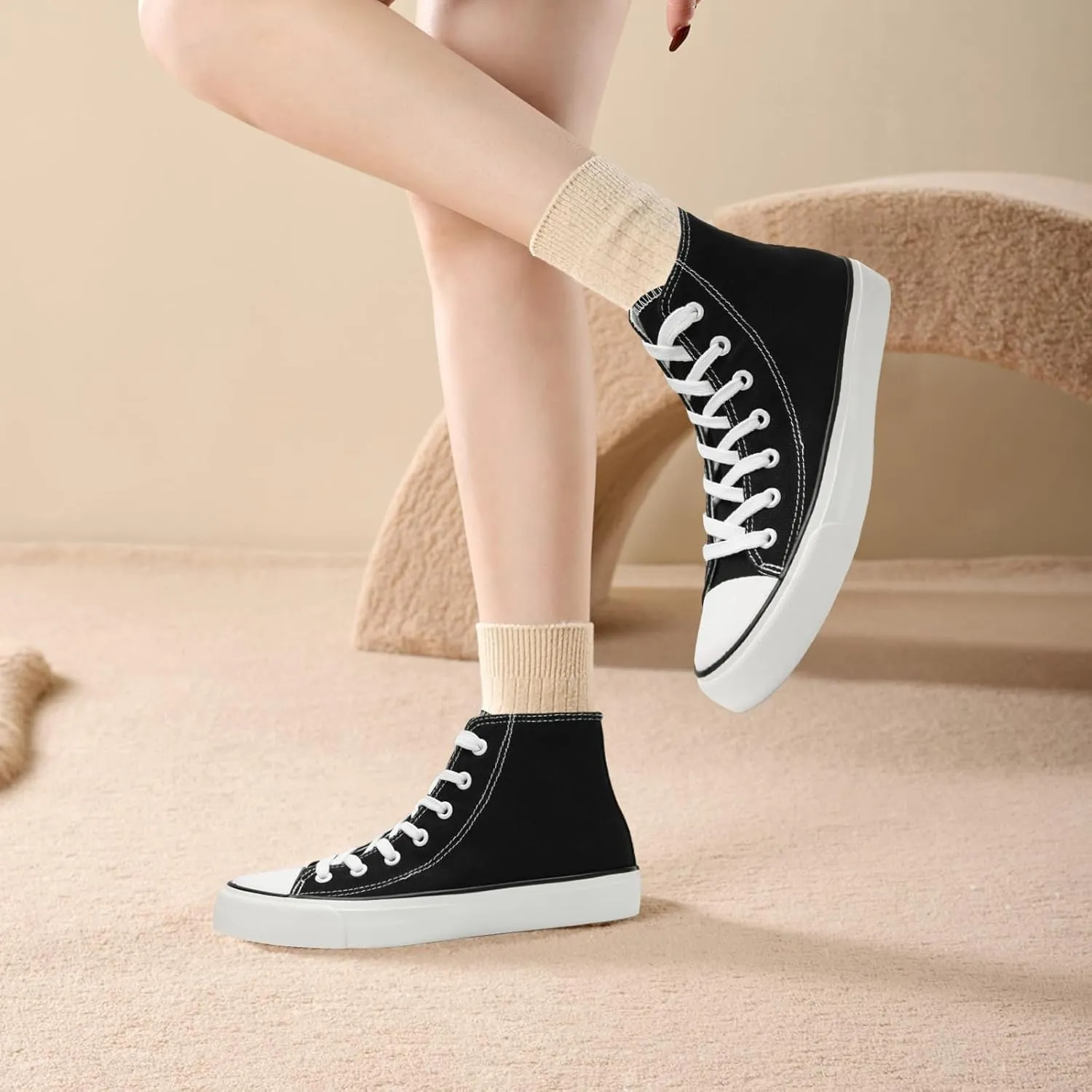 rosyclo Canvas Shoes for Women and Men, High Top Canvas Sneakers Fashion Lace Up Comfortable Womens Classic Casual Tennis Walking Shoes