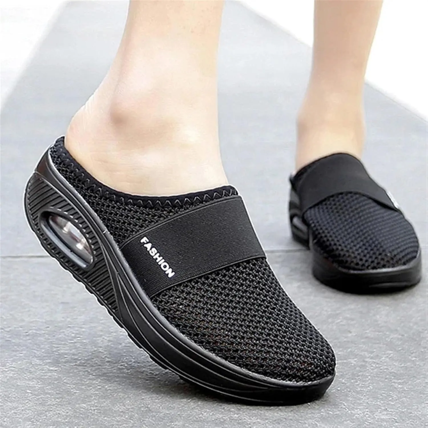 Sandals for Women 2025 Backless Walking Sneakers Air-Cushion Slip-on Walking Shoes Summer Mesh Air Cushion Orthopedic Diabetic Shoes with Arch-Support for Women 2025