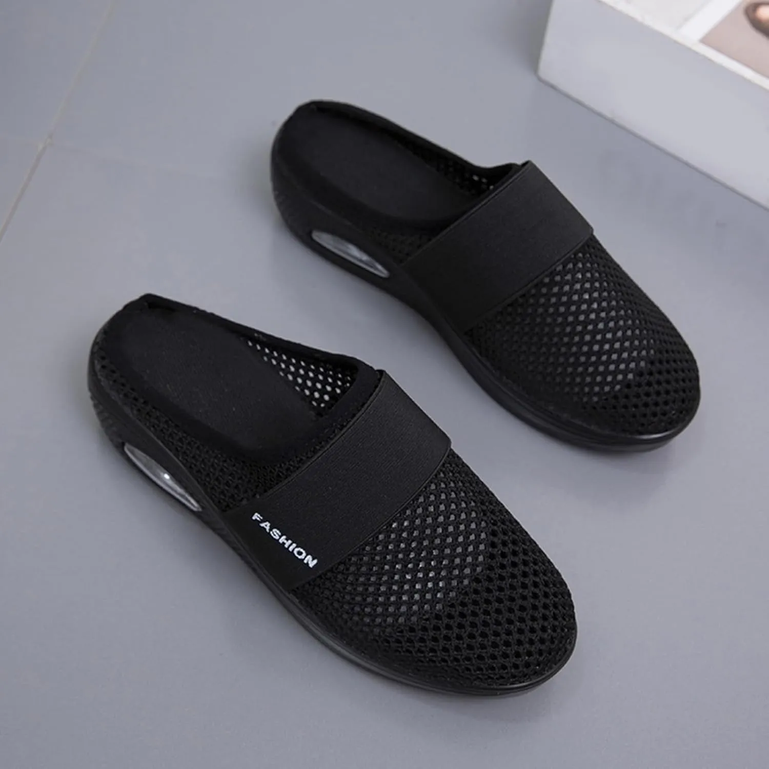 Sandals for Women 2025 Backless Walking Sneakers Air-Cushion Slip-on Walking Shoes Summer Mesh Air Cushion Orthopedic Diabetic Shoes with Arch-Support for Women 2025