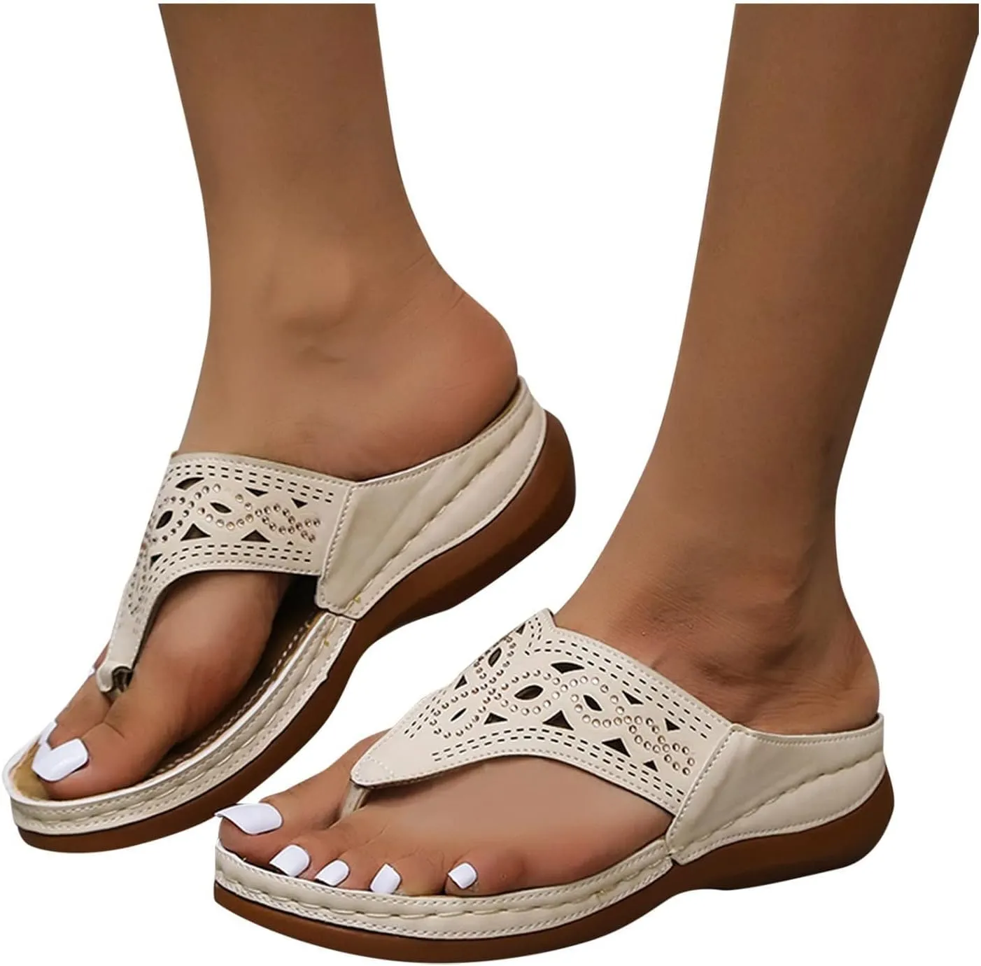 Sandals for Women 2025 Mesh Hollow Breathable Sandals Clip Toe Non-Slip Shoes Arch Support Orthopedic Flip-Flops Casual Walking Summer Shoes