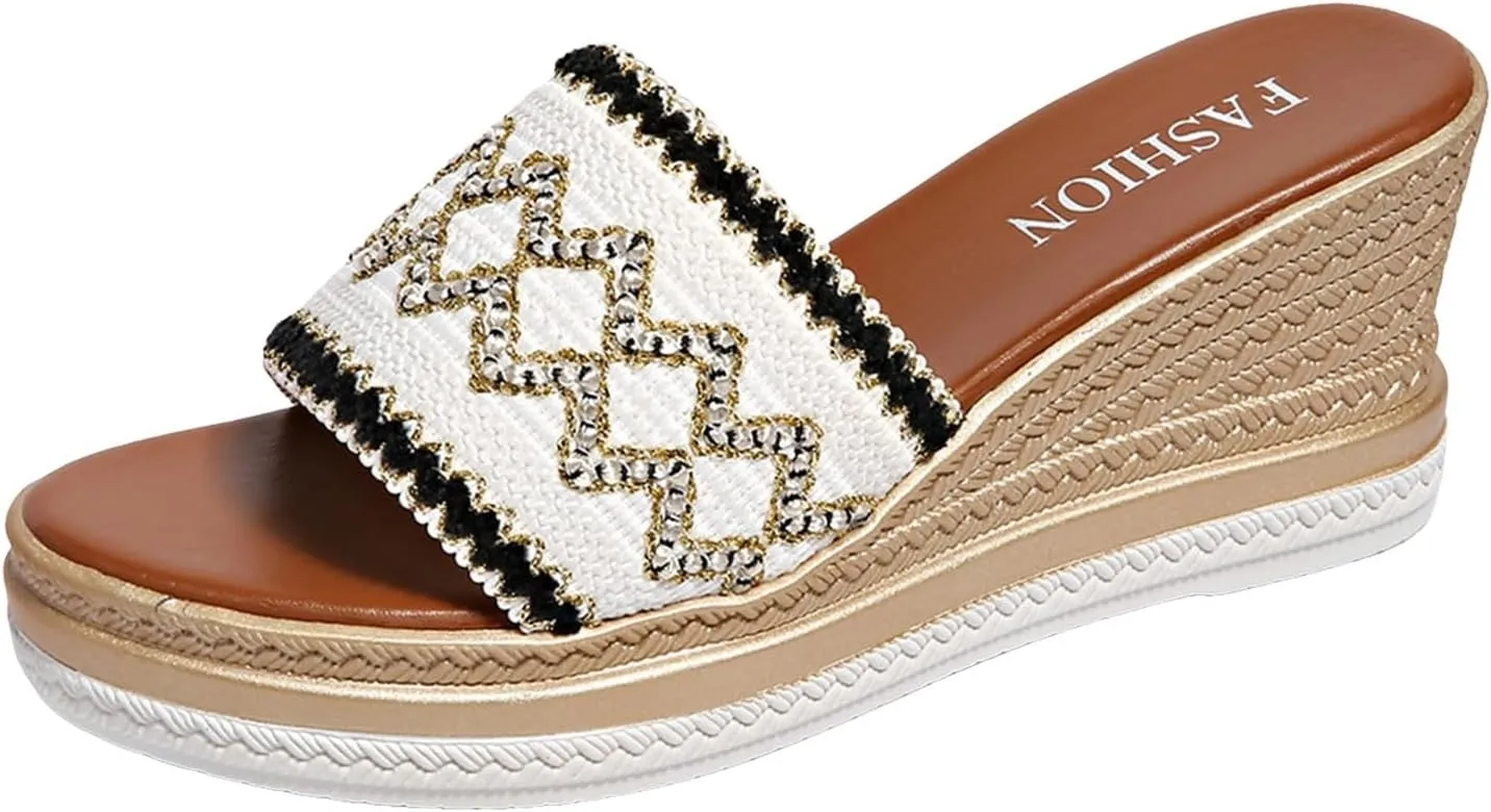 Sandals for Women 2025 Platform Wedges Sandal Slip On Bohemia Sandal Summer Beach Shoes Dress Sandals for Women