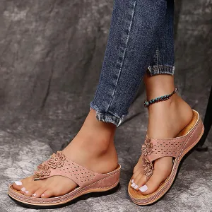 Sandals for Women 2025,Flower Orthopedic Sandals with Arch Support Flip Flops for Women Wedge Sandals,Orthotic Thong Sandals Ladies Slip on Slides for Walking Beach Vacation