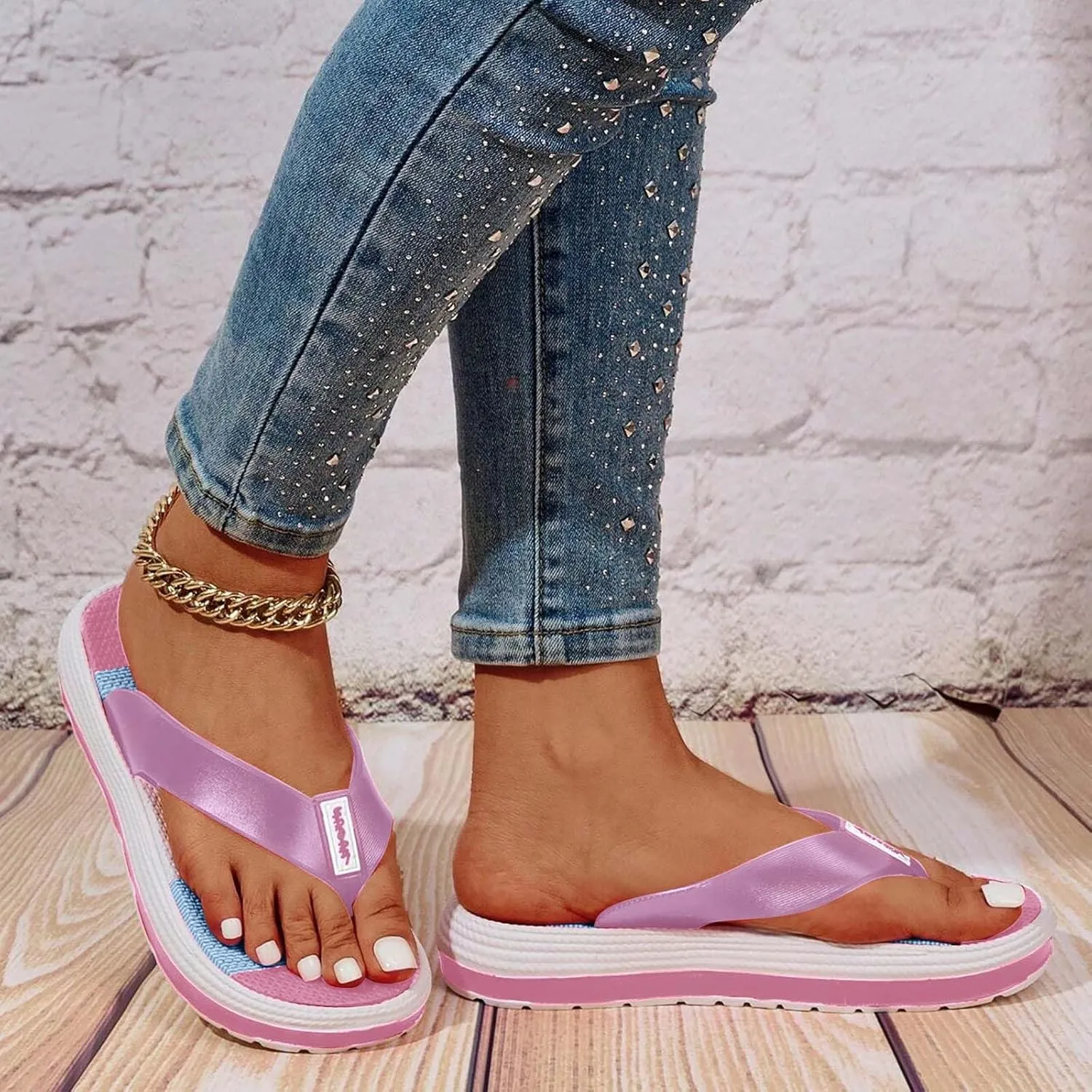 Sandals Slip On Indoor Outdoor Platform Flip Flops For Women Cushioned Thong Sandals With Soft Eva Foam Insole