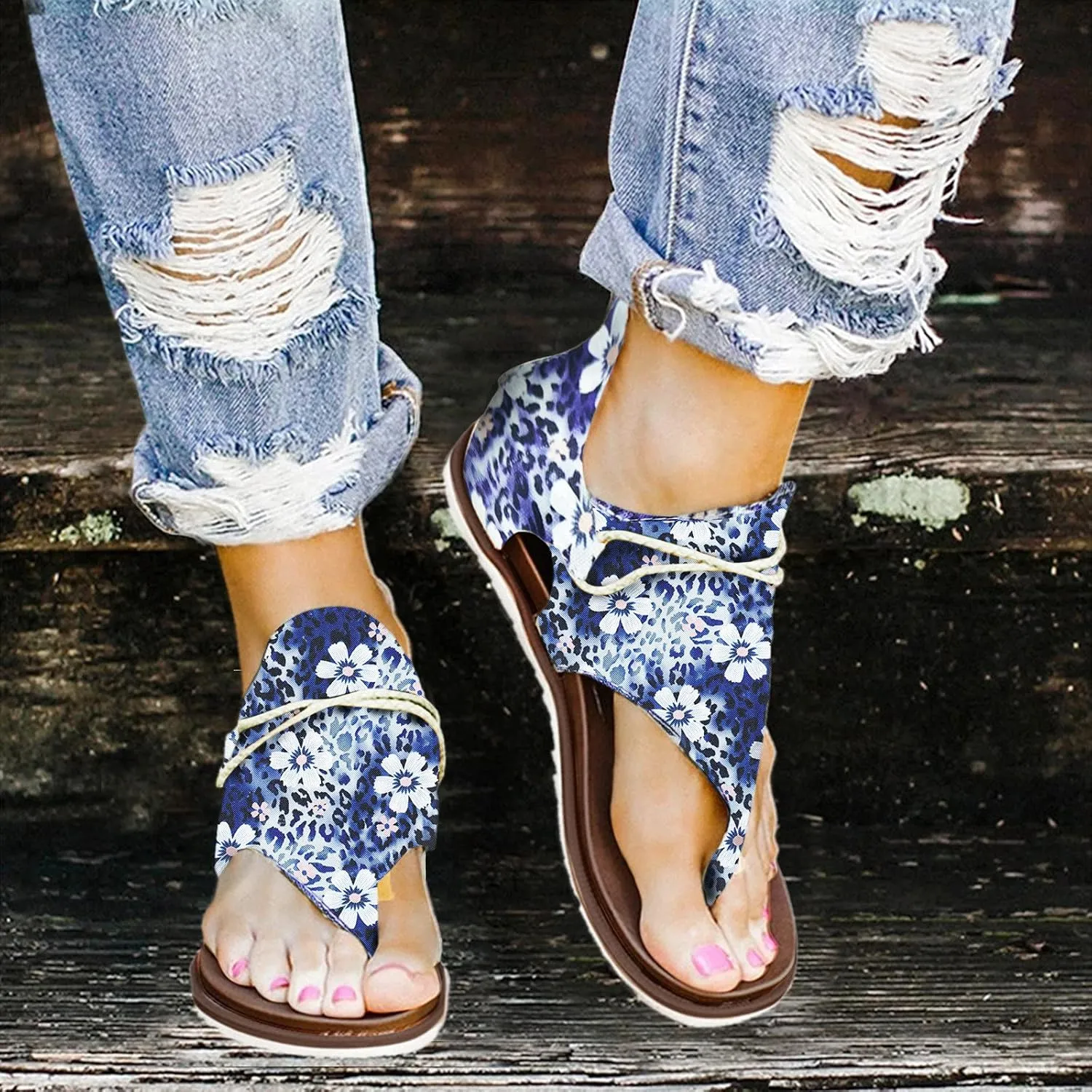Sandals Women Retro Flip Flops Casual Orthopedic Sandals for Women Fashion Slides Womens Sandals Comfortable