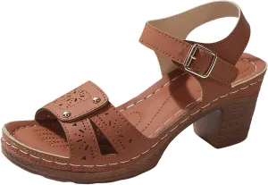 Slingback Heels for Women Chunky High Heels Sandals Adjustable Ankle Strap Buckle Sandals Hollow Out Open Toe Shoes Fashion Summer Breathable Dress Shoes Bohemian Beach Vacation Slingback