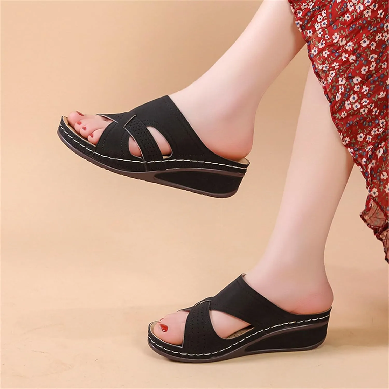 Slippers for Women Summer Orthopedic Low Heel Wedge Sandals Open Toe Slip On Slippers Hollow Out Perforated Casual Shoes Beach Comfortable Slides Sandals 2025