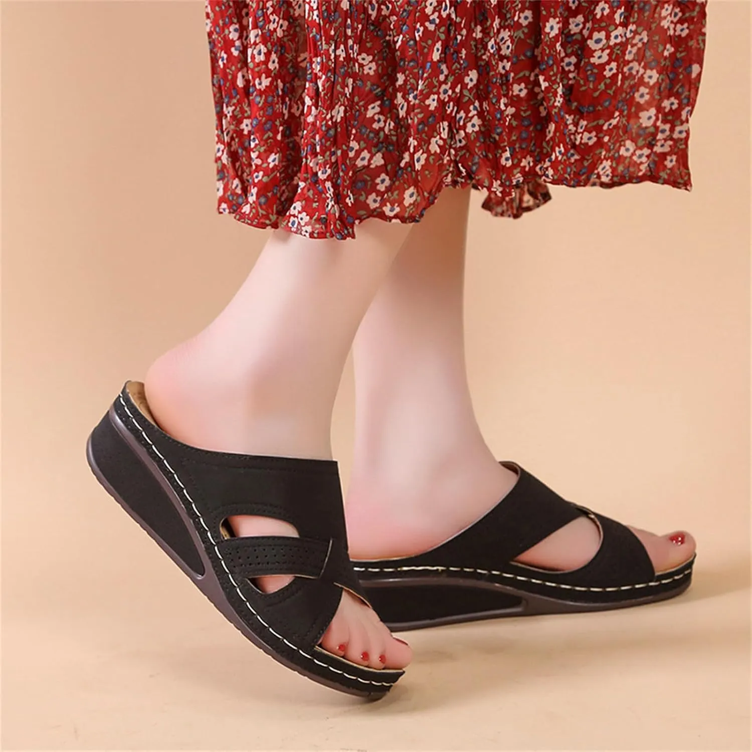 Slippers for Women Summer Orthopedic Low Heel Wedge Sandals Open Toe Slip On Slippers Hollow Out Perforated Casual Shoes Beach Comfortable Slides Sandals 2025