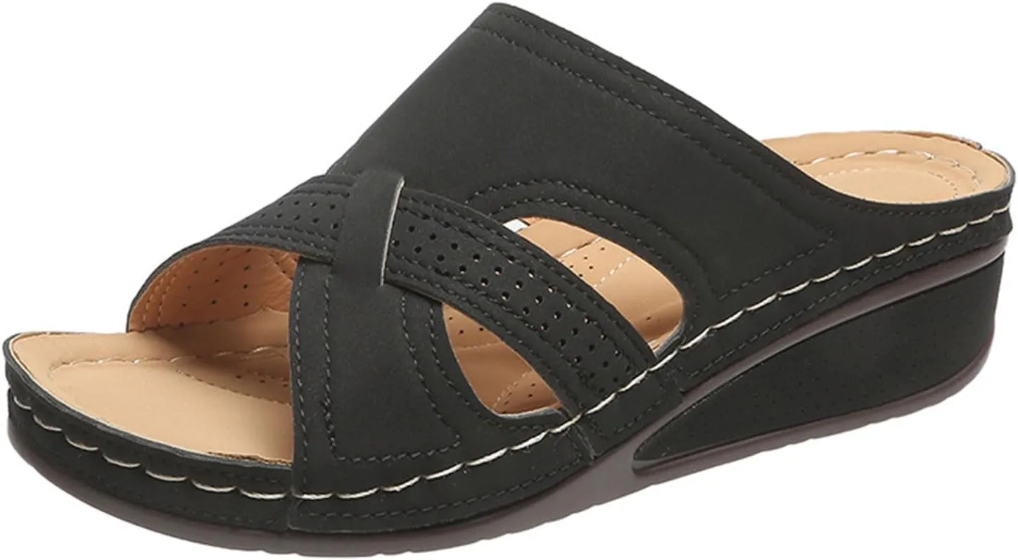 Slippers for Women Summer Orthopedic Low Heel Wedge Sandals Open Toe Slip On Slippers Hollow Out Perforated Casual Shoes Beach Comfortable Slides Sandals 2025