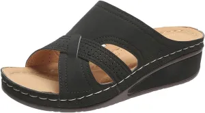 Slippers for Women Summer Orthopedic Low Heel Wedge Sandals Open Toe Slip On Slippers Hollow Out Perforated Casual Shoes Beach Comfortable Slides Sandals 2025