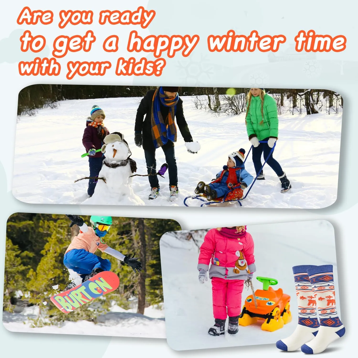 Socks Daze 2 Pack Kids Merino Wool Blend Ski Socks Knee High Winter Warm Snowboard Skating Socks for Boys Girls Toddler