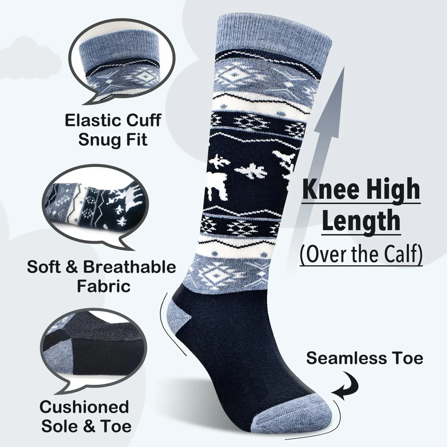 Socks Daze 2 Pack Kids Merino Wool Blend Ski Socks Knee High Winter Warm Snowboard Skating Socks for Boys Girls Toddler