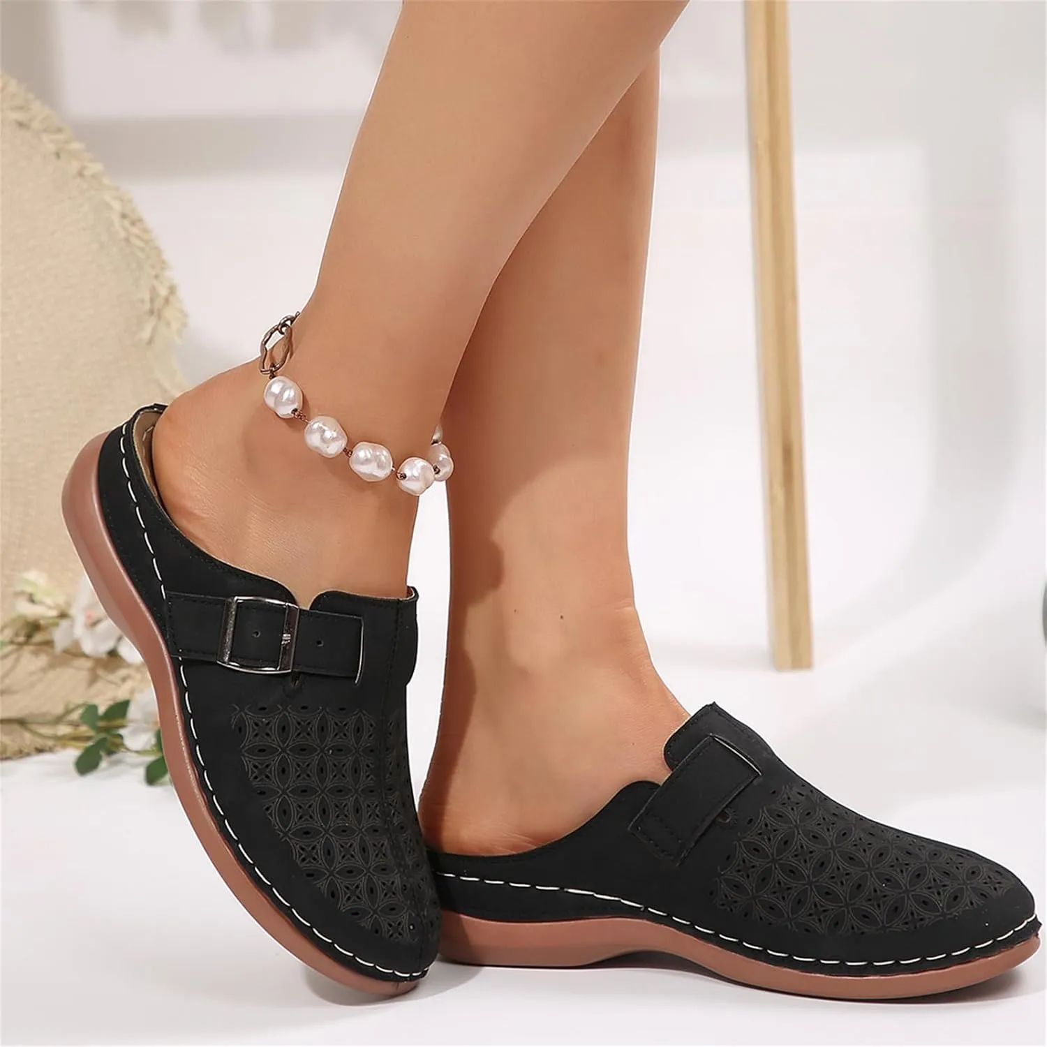 Summer Clogs for Women 2025 Mules Slip on Closed Toe Sandals Women Comfortable Arch Support Closed Toe Sandals Walking Wedge Clogs Backless Low Wedge Slip on Shoes 2025