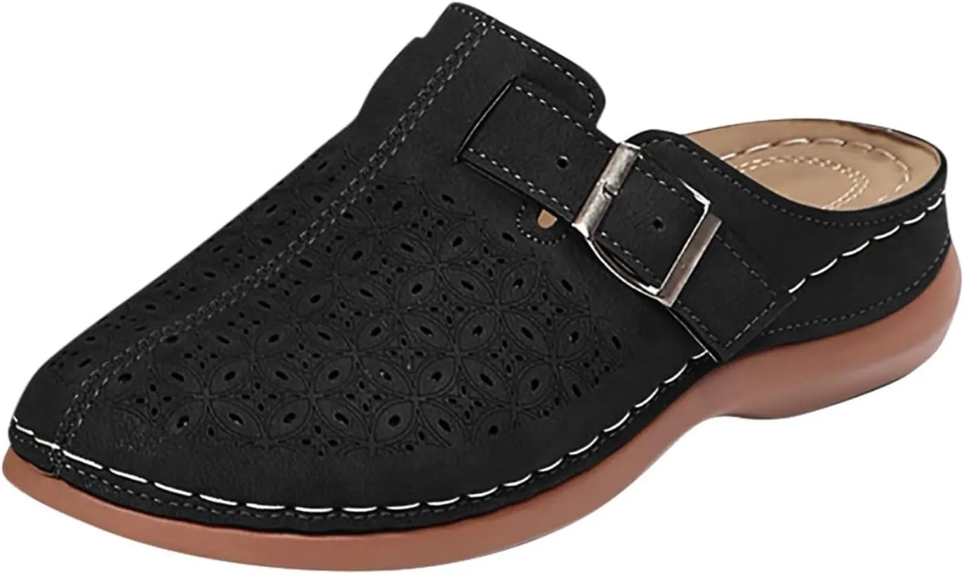 Summer Clogs for Women 2025 Mules Slip on Closed Toe Sandals Women Comfortable Arch Support Closed Toe Sandals Walking Wedge Clogs Backless Low Wedge Slip on Shoes 2025