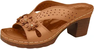 Summer Slippers for Women Fishmouth Open Toe Chunky Heels Shoes Platform Low Block Heeled Wedge Sandals Wide Width Arch Support Orthopedic Slippers Flower Trim Hollow Out Mules 2025