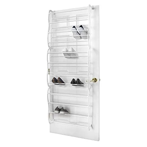 Sunbeam 36-Pairs Over-The-Door Shoe Rack, White, 71x7.5x22.5 Inches