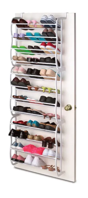 Sunbeam 36-Pairs Over-The-Door Shoe Rack, White, 71x7.5x22.5 Inches
