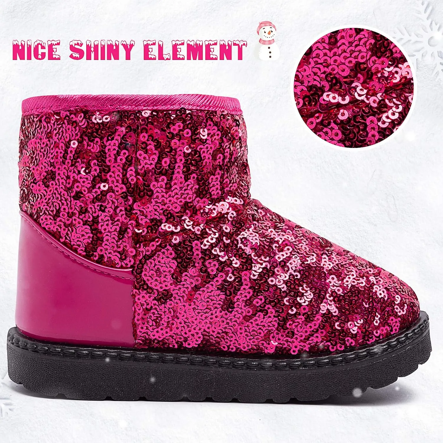 techcity Boys Girls Winter Warm Snow Boots Sequin Fur Lined Waterproof Boot Glitter Princess Outdoor Shoes(Toddler/Little Kid)