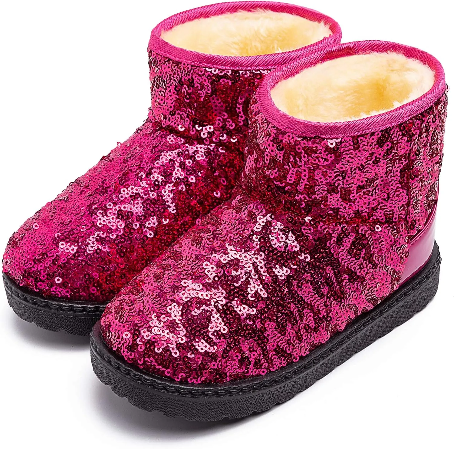 techcity Boys Girls Winter Warm Snow Boots Sequin Fur Lined Waterproof Boot Glitter Princess Outdoor Shoes(Toddler/Little Kid)