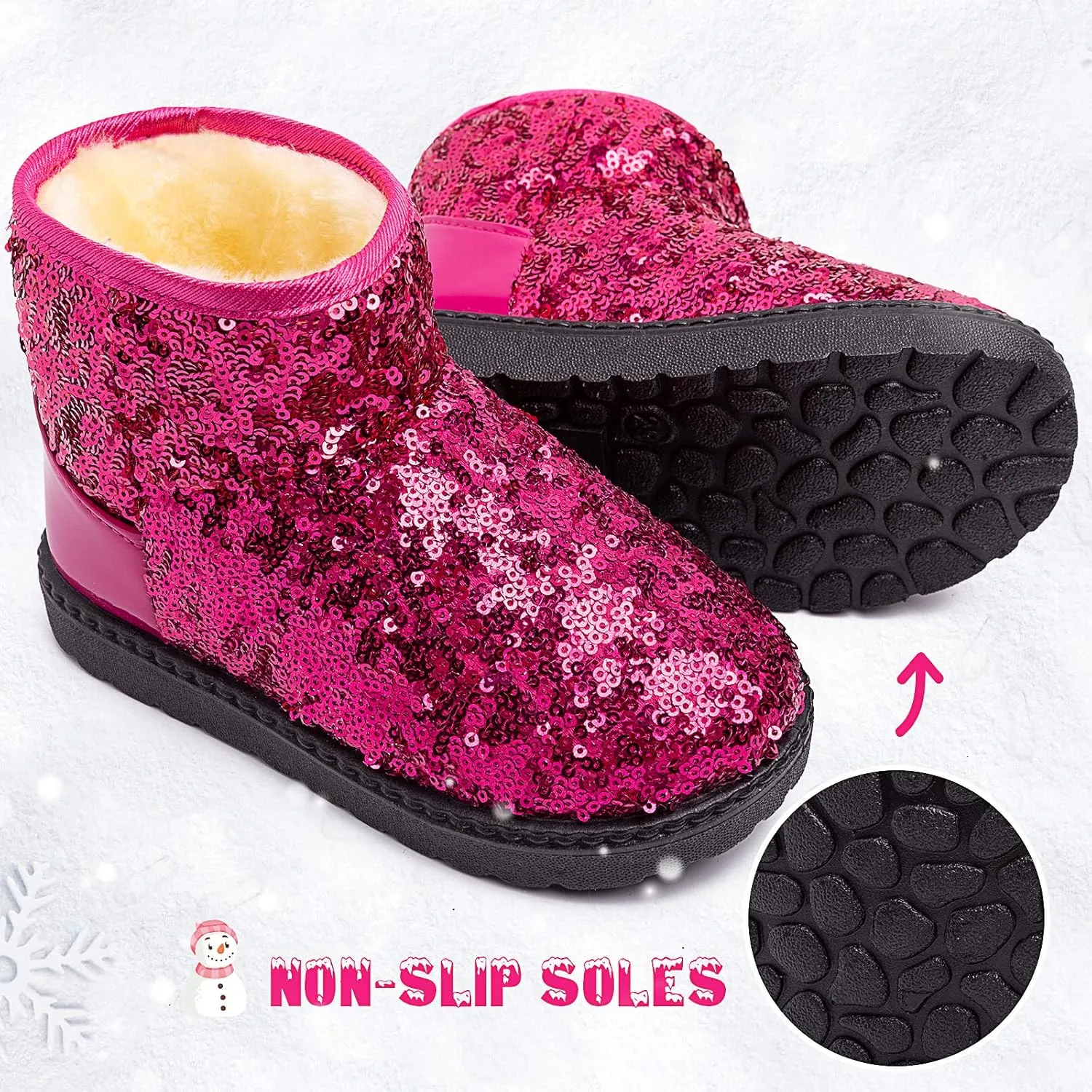 techcity Boys Girls Winter Warm Snow Boots Sequin Fur Lined Waterproof Boot Glitter Princess Outdoor Shoes(Toddler/Little Kid)
