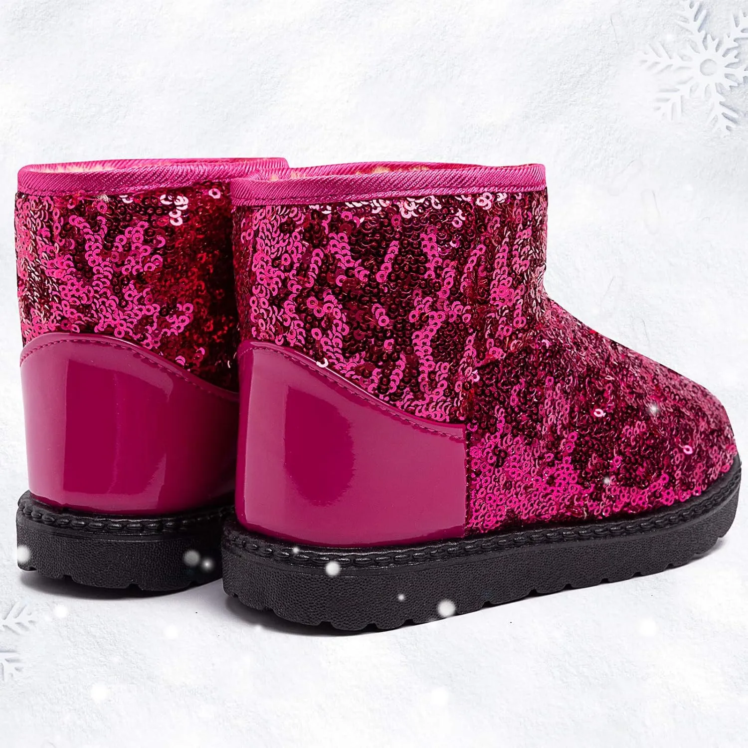 techcity Boys Girls Winter Warm Snow Boots Sequin Fur Lined Waterproof Boot Glitter Princess Outdoor Shoes(Toddler/Little Kid)