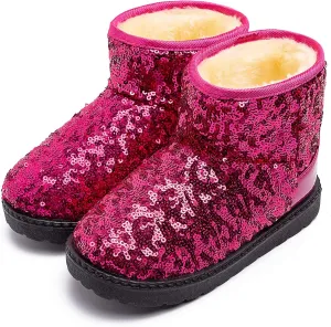 techcity Boys Girls Winter Warm Snow Boots Sequin Fur Lined Waterproof Boot Glitter Princess Outdoor Shoes(Toddler/Little Kid)
