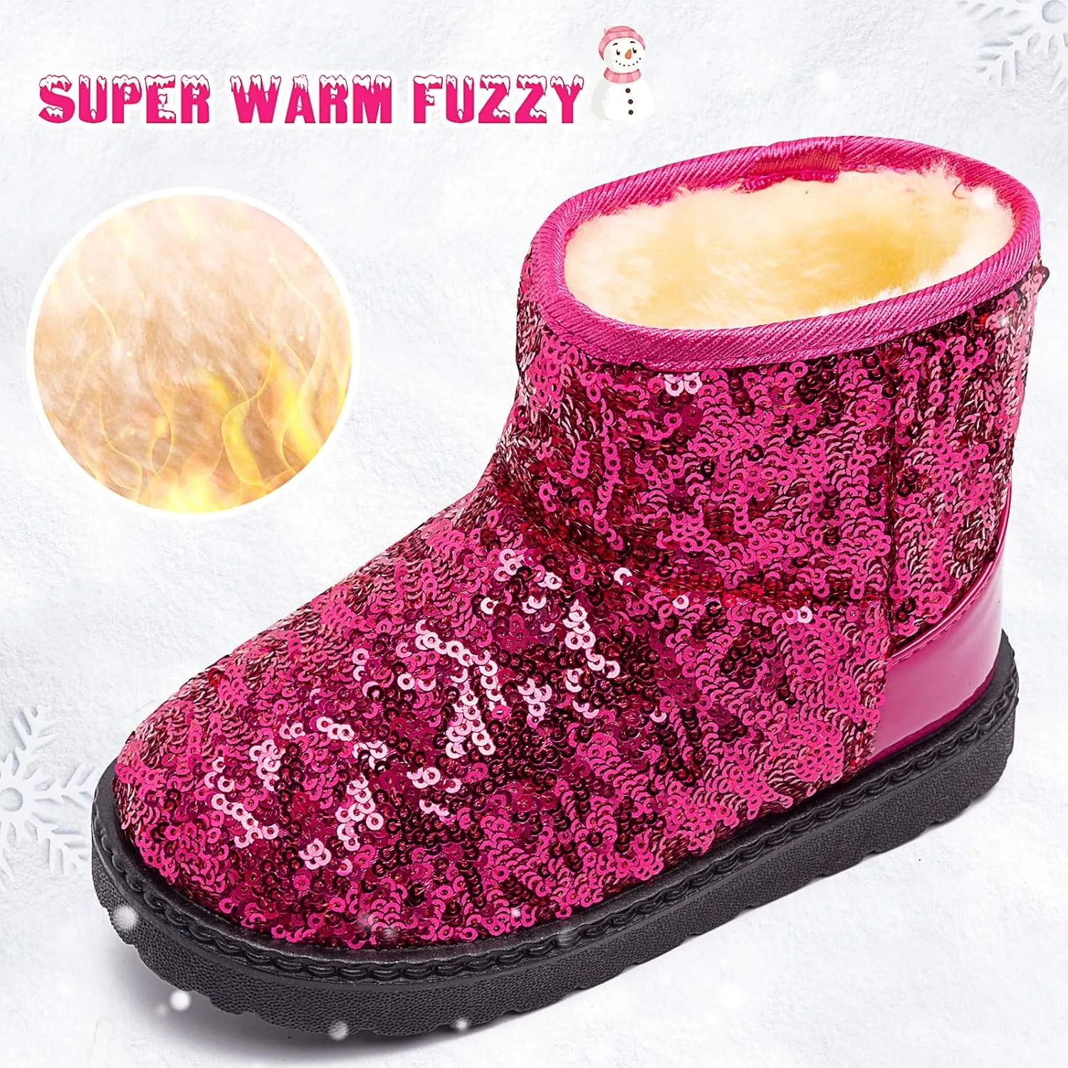 techcity Boys Girls Winter Warm Snow Boots Sequin Fur Lined Waterproof Boot Glitter Princess Outdoor Shoes(Toddler/Little Kid)