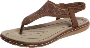 Thong Flat Sandals, Casual Women T-Strap Dress Sandals Comfortable Orthopedic Open Toe Slides Sandal T-Strap and Elastic Ankle Strap Summer Beach Walking Shoes