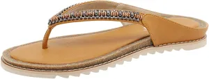 Thong Sandals for Walking Women Flip Flop Fashion Retro Beaded Decorative Round Toe Flat Bottom Comfortable Non Slip
