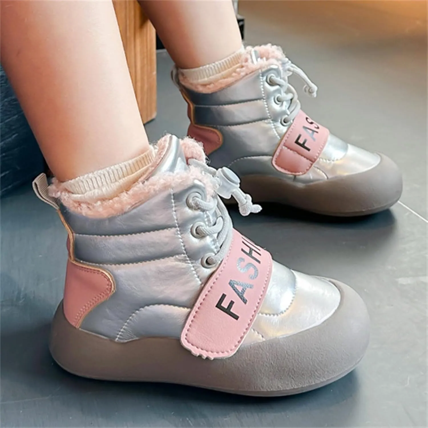 Toddler Fuzzy Snow Booties Boys Girls Kids Open Toe Lace-Up Ski Shoes Winter Warm Comfy Fashion Boots aterproof Chunky