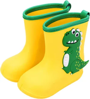 Toddler Kids Rain Boots Boys Girls Baby Cartoon Dinosaur Print Shoes Non Slip Rubber Boots Ski Boots