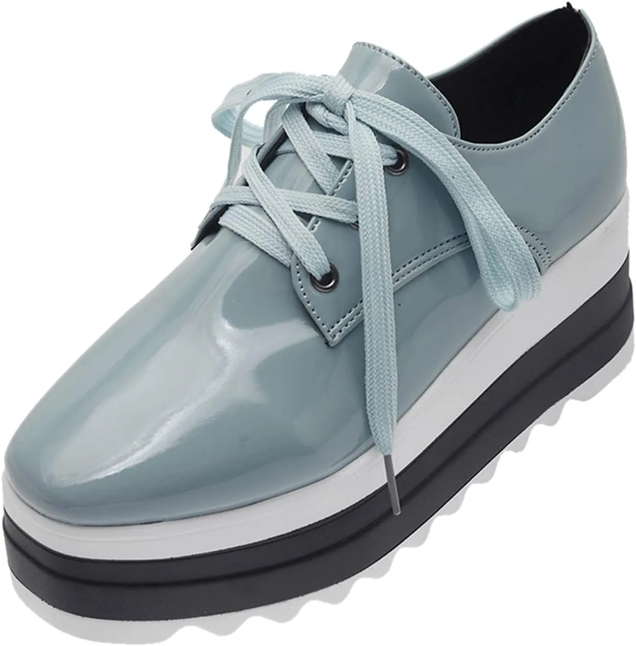Toe Fashion Color Leather Shoes Women's Bright Solid Strap Casual Platform Shoes Womens Fashion Sneakers