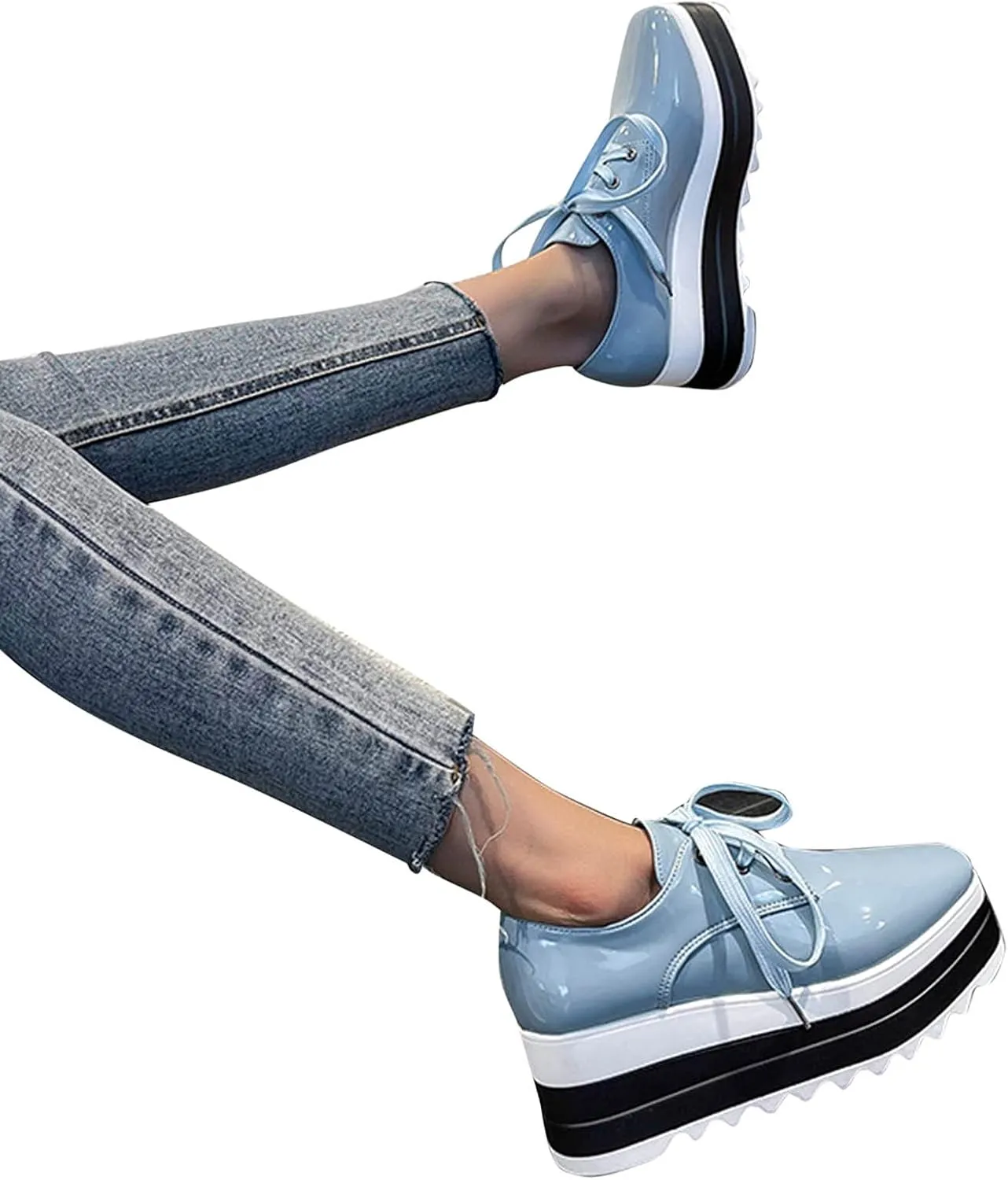 Toe Fashion Color Leather Shoes Women's Bright Solid Strap Casual Platform Shoes Womens Fashion Sneakers