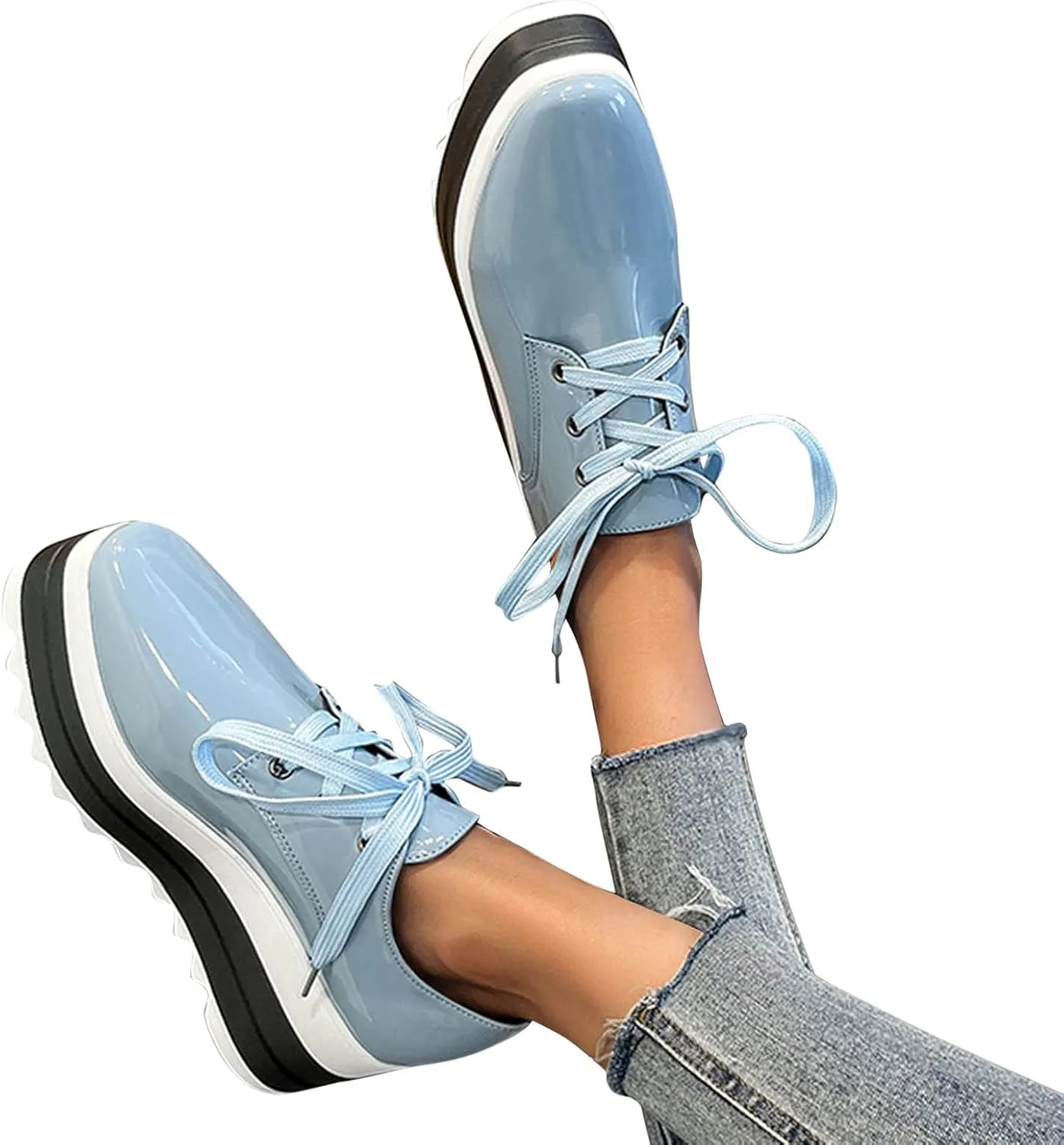 Toe Fashion Color Leather Shoes Women's Bright Solid Strap Casual Platform Shoes Womens Fashion Sneakers