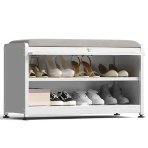valiant Shoe Storage Cabinet with 2 Tier Shoe Rack, Entryway Bench with Cushion, Metal, Black