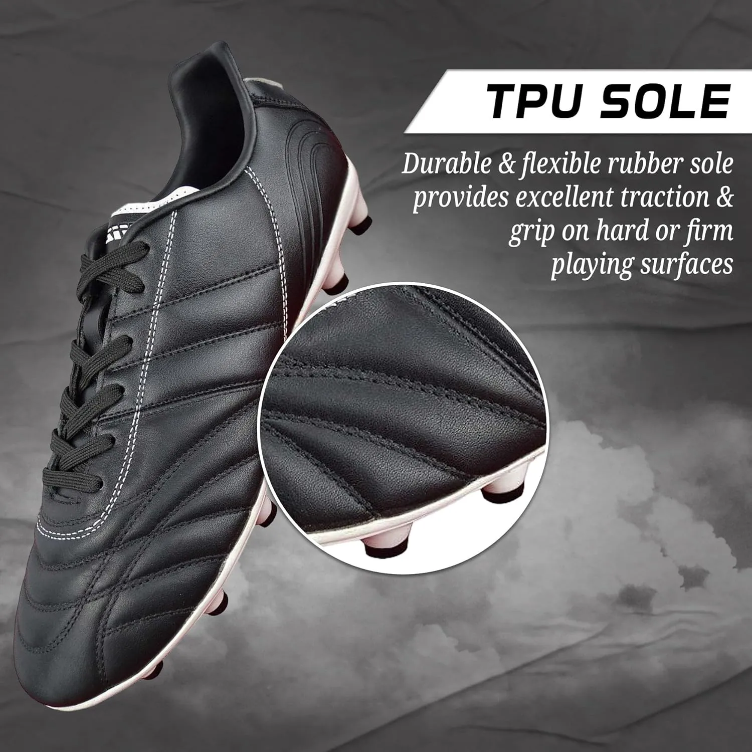 Vizari Premium Leather Soccer Cleats for Men & Women Classico Football FG Shoes ?C TPU Studs, Wide Fit, Durable Comfort, Black Cleats, Size - 6.5-13 (Unisex)