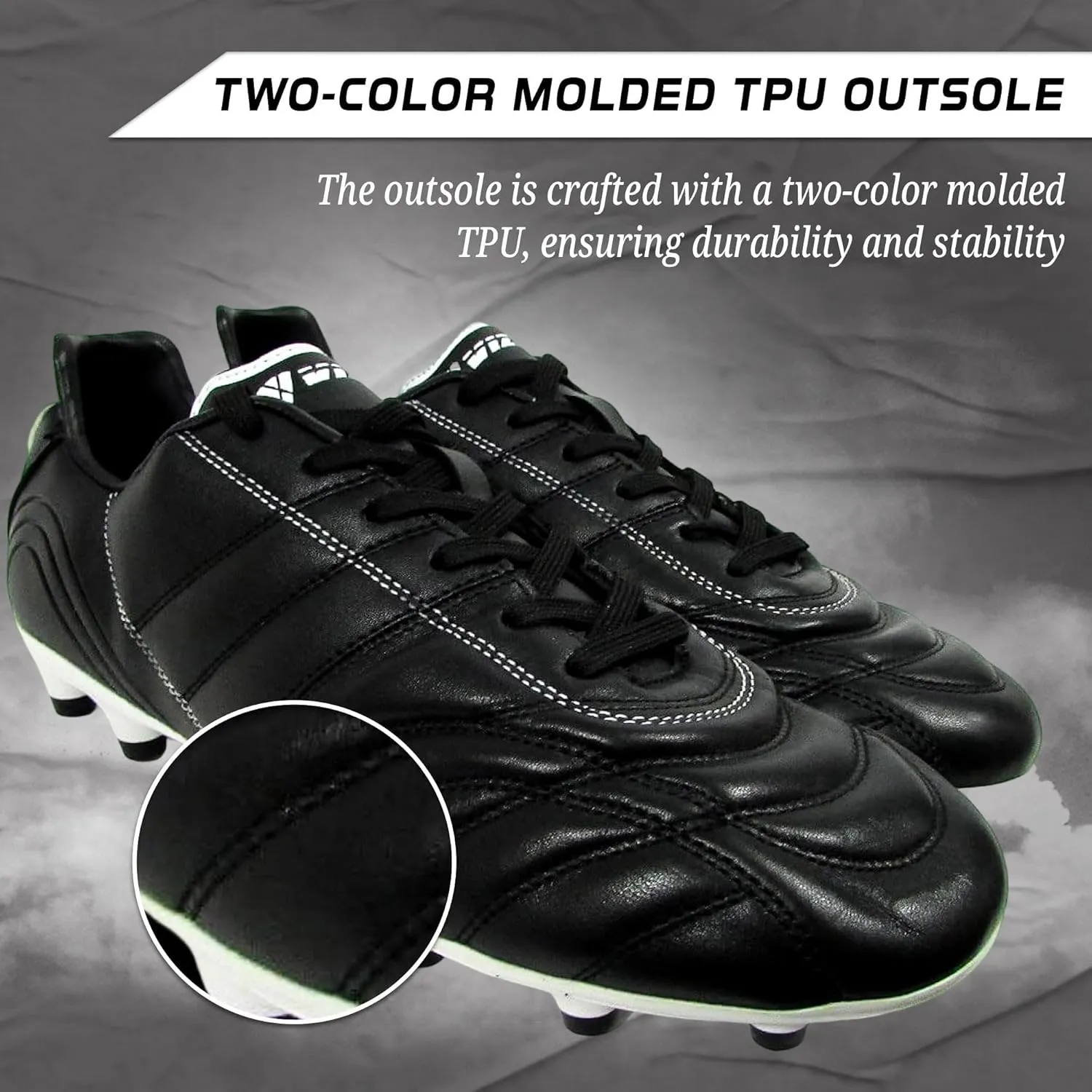 Vizari Premium Leather Soccer Cleats for Men & Women Classico Football FG Shoes ?C TPU Studs, Wide Fit, Durable Comfort, Black Cleats, Size - 6.5-13 (Unisex)