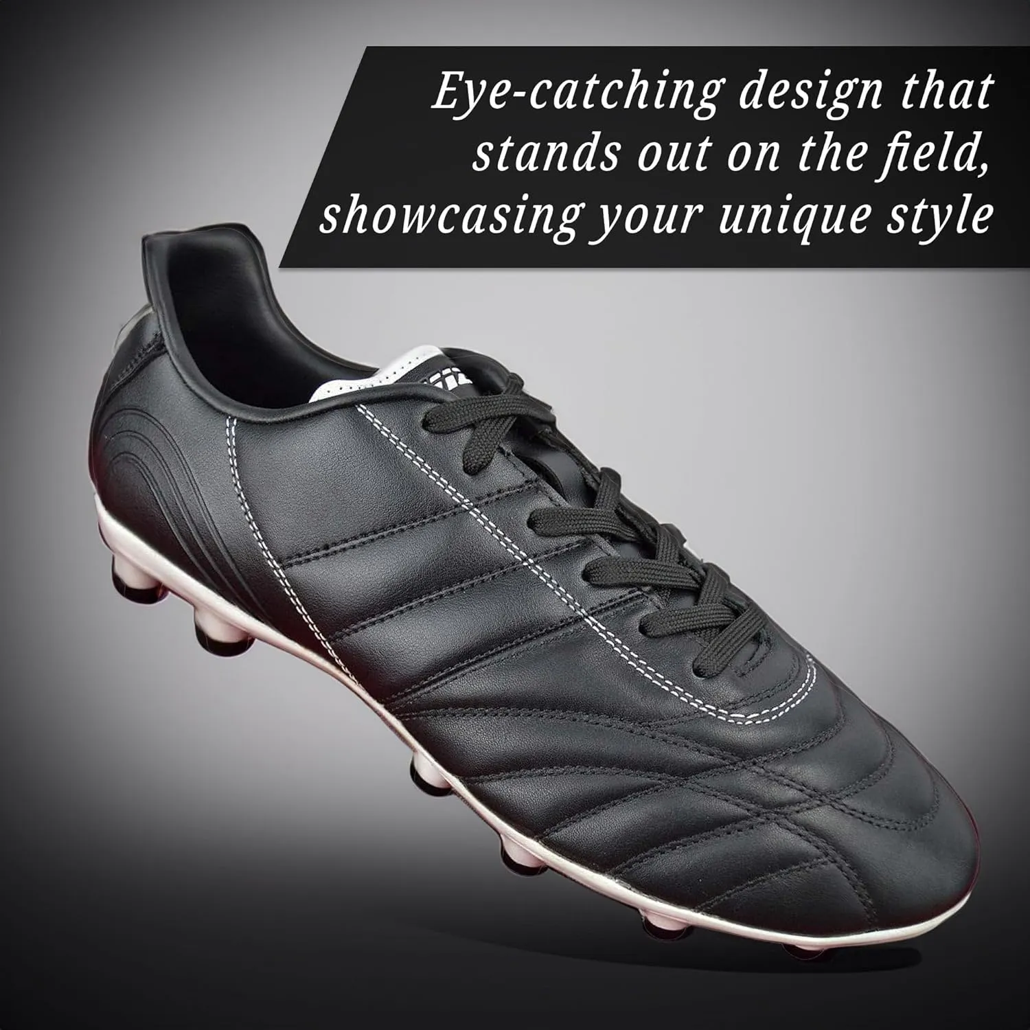Vizari Premium Leather Soccer Cleats for Men & Women Classico Football FG Shoes ?C TPU Studs, Wide Fit, Durable Comfort, Black Cleats, Size - 6.5-13 (Unisex)