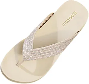 Walking Sandals for Women Fashion Trendy Beach Shoes Platform Flip Flops Versatile Sparkly Slippers Womens Rose Slides