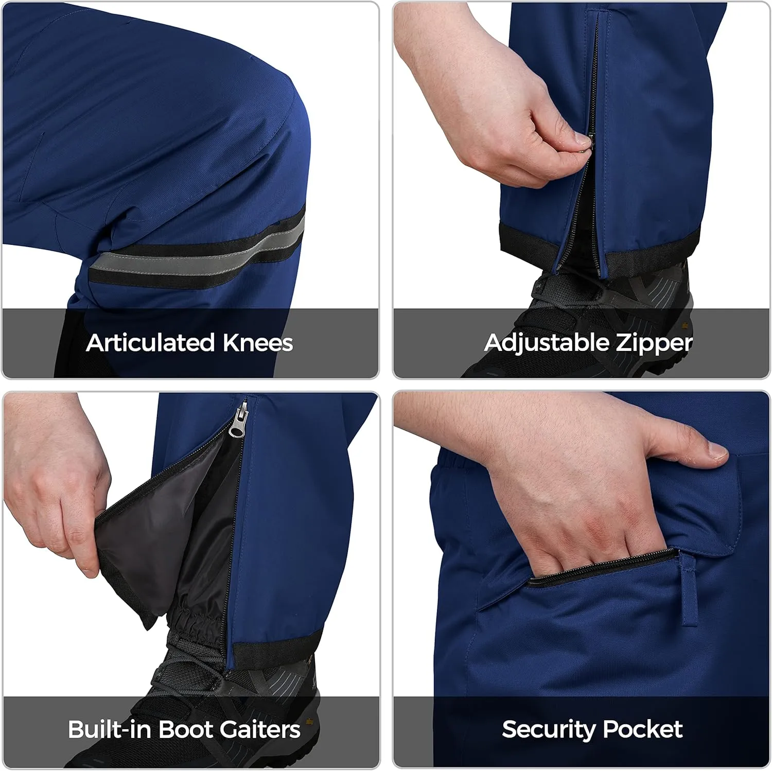 Wantdo Men's Winter Insulated Ski Pants Waterproof Snow Bibs Cargo Overalls