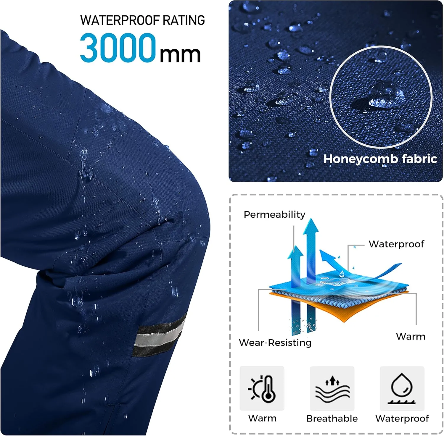 Wantdo Men's Winter Insulated Ski Pants Waterproof Snow Bibs Cargo Overalls
