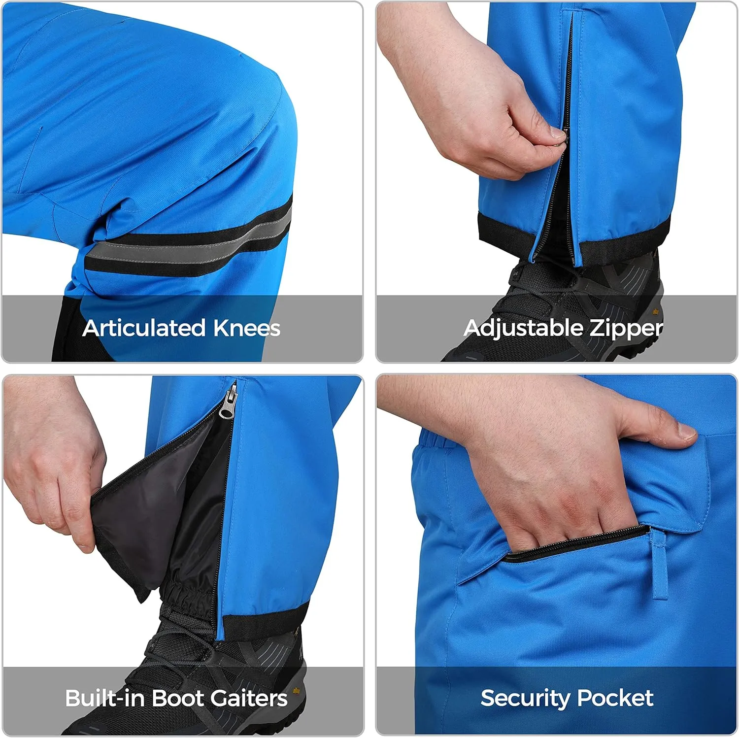 Wantdo Men's Winter Insulated Ski Pants Waterproof Snow Bibs Cargo Overalls